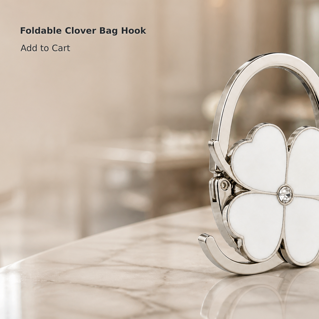 Clover-Shaped Foldable Handbag Table Hook, White