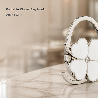 Clover-Shaped Foldable Handbag Table Hook, White