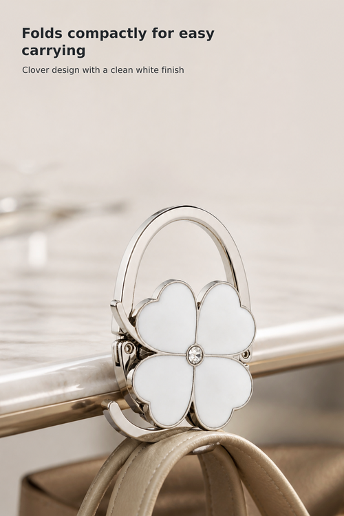 Clover-Shaped Foldable Handbag Table Hook, White